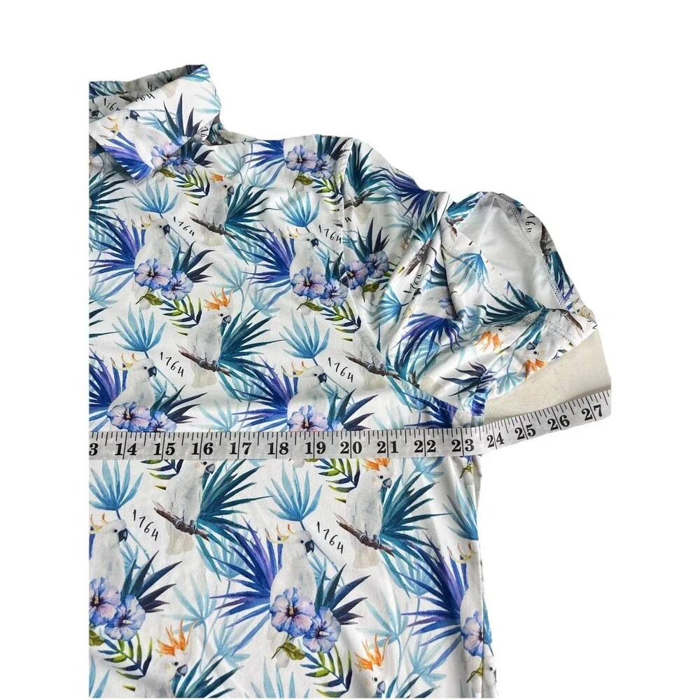 1764 Golf Shirt Men L Cockatoo Floral All Over Graphic Stretch Performance Polo